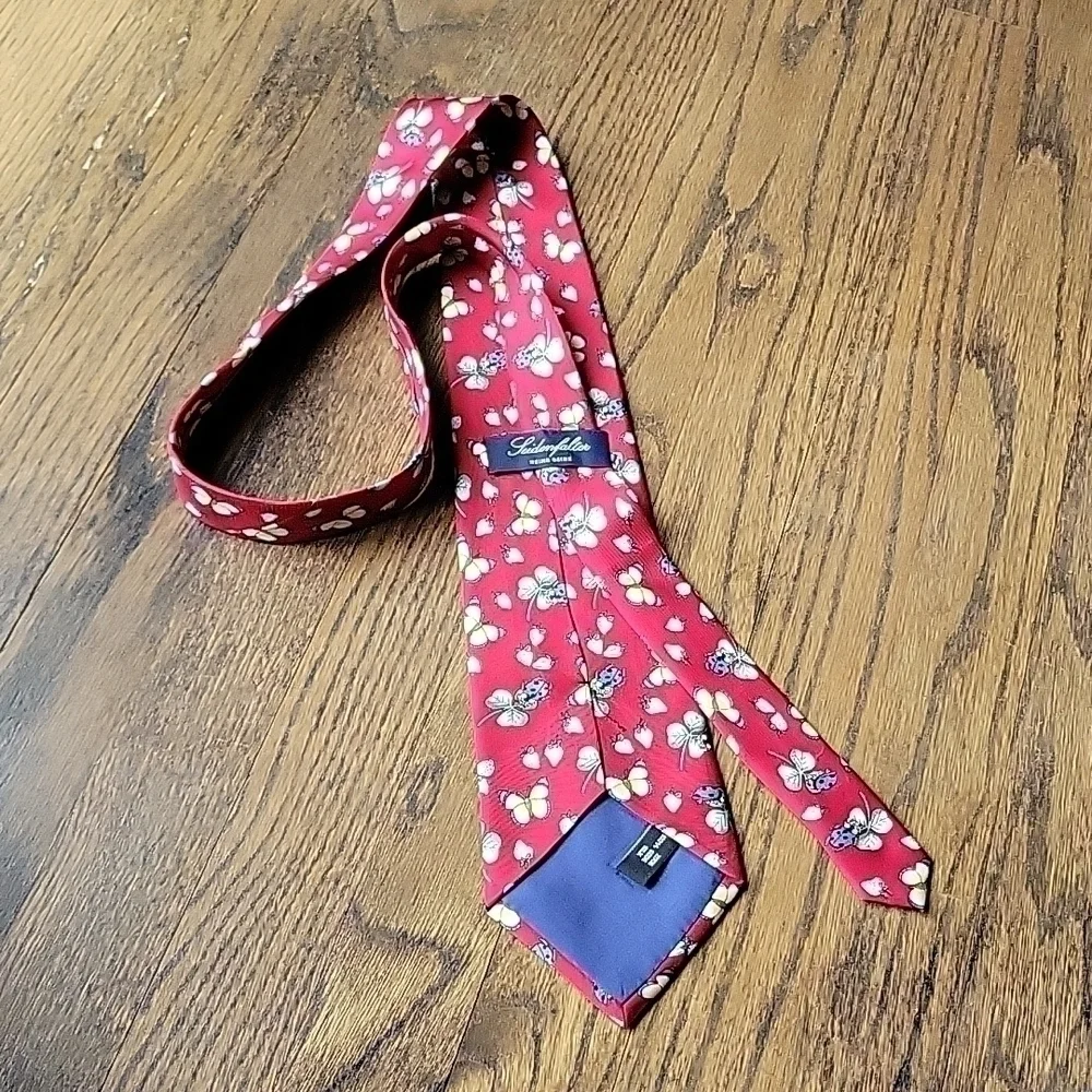 Leidenfalter 100% Silk Repp Berry Lady Bug Clover Blue Red Unisex Necktie Vintag